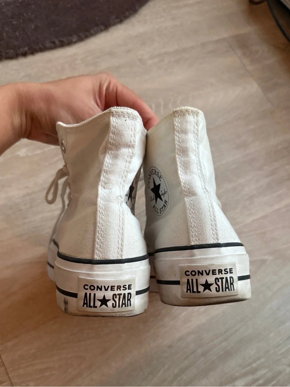 Converse High Top Sneakers in Off-White with Black Trim - Picture 4 of 5